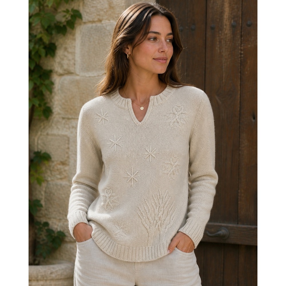 Woolrich Sweater Womens S Oatmeal 100% Lambswool Crewneckโ Back Detail